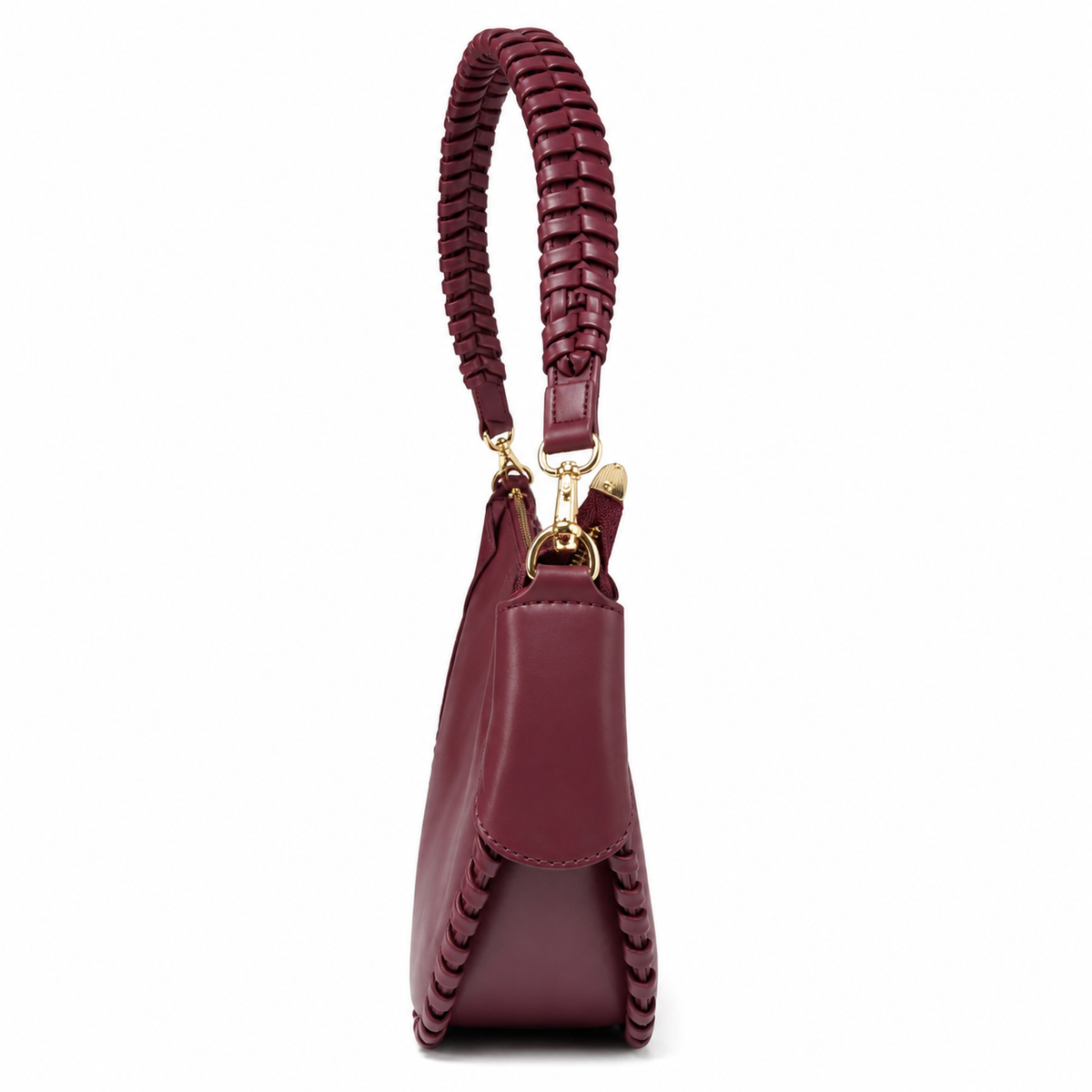 OLEA Cartera Hobo con Asa Trenzada Burdeos