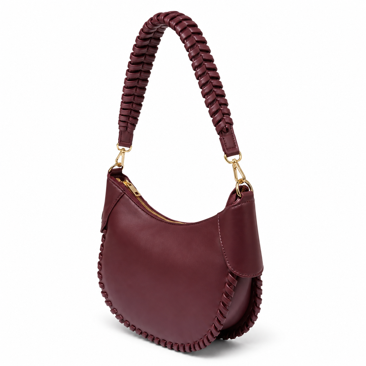 OLEA Cartera Hobo con Asa Trenzada Burdeos