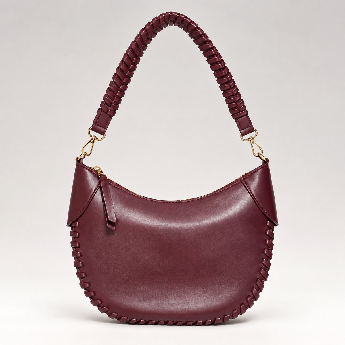 OLEA Cartera Hobo con Asa Trenzada Burdeos