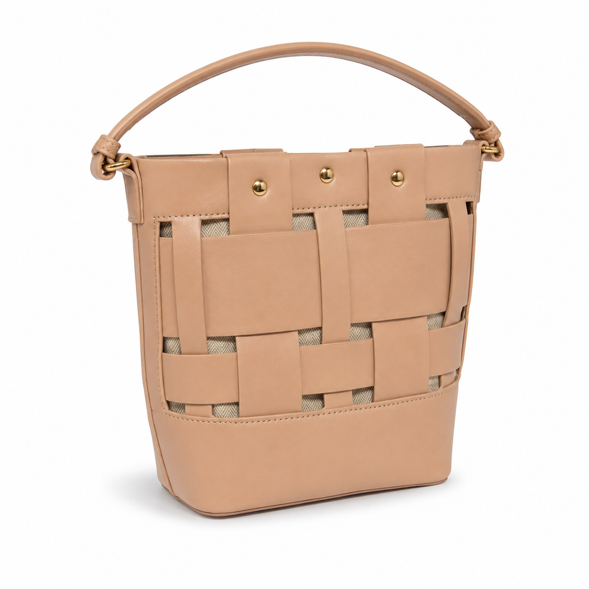 Bolso Bucket Camel Tejido con Detalles Artesanales