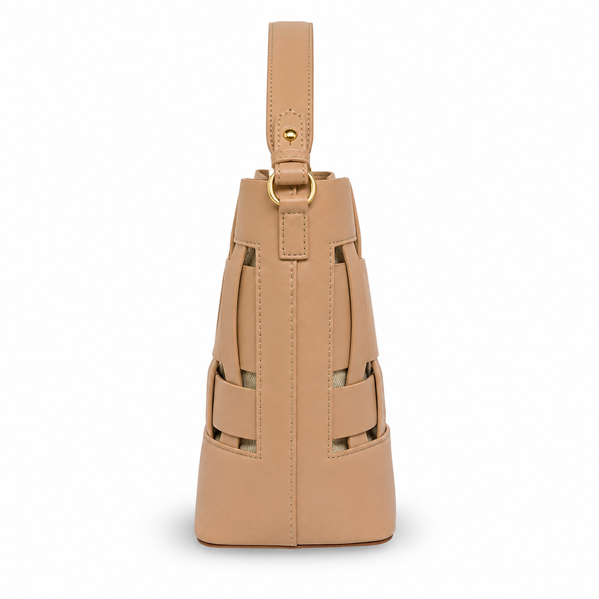 Bolso Bucket Camel Tejido con Detalles Artesanales