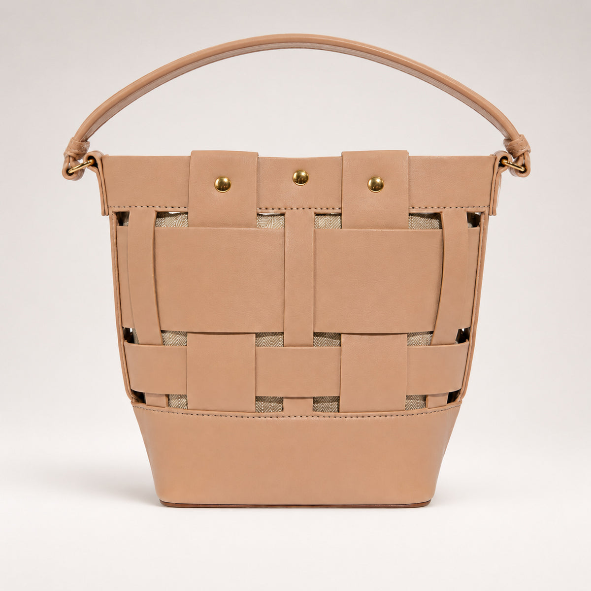 Bolso Bucket Camel Tejido con Detalles Artesanales