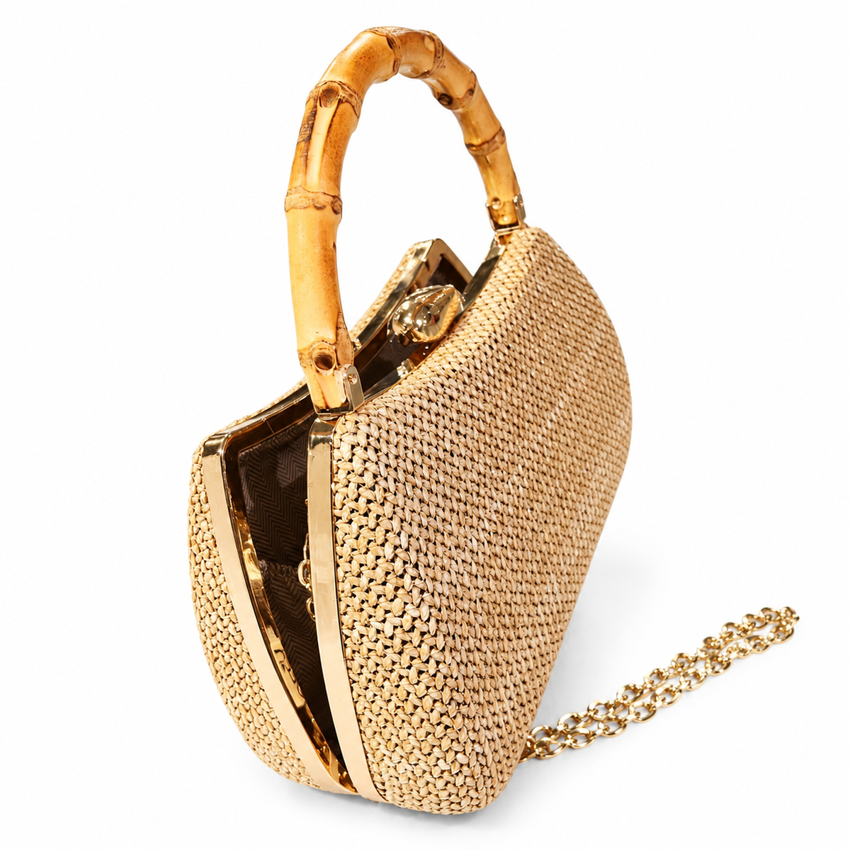 OLEA Cartera de Mano Tejida con Asa Bambú