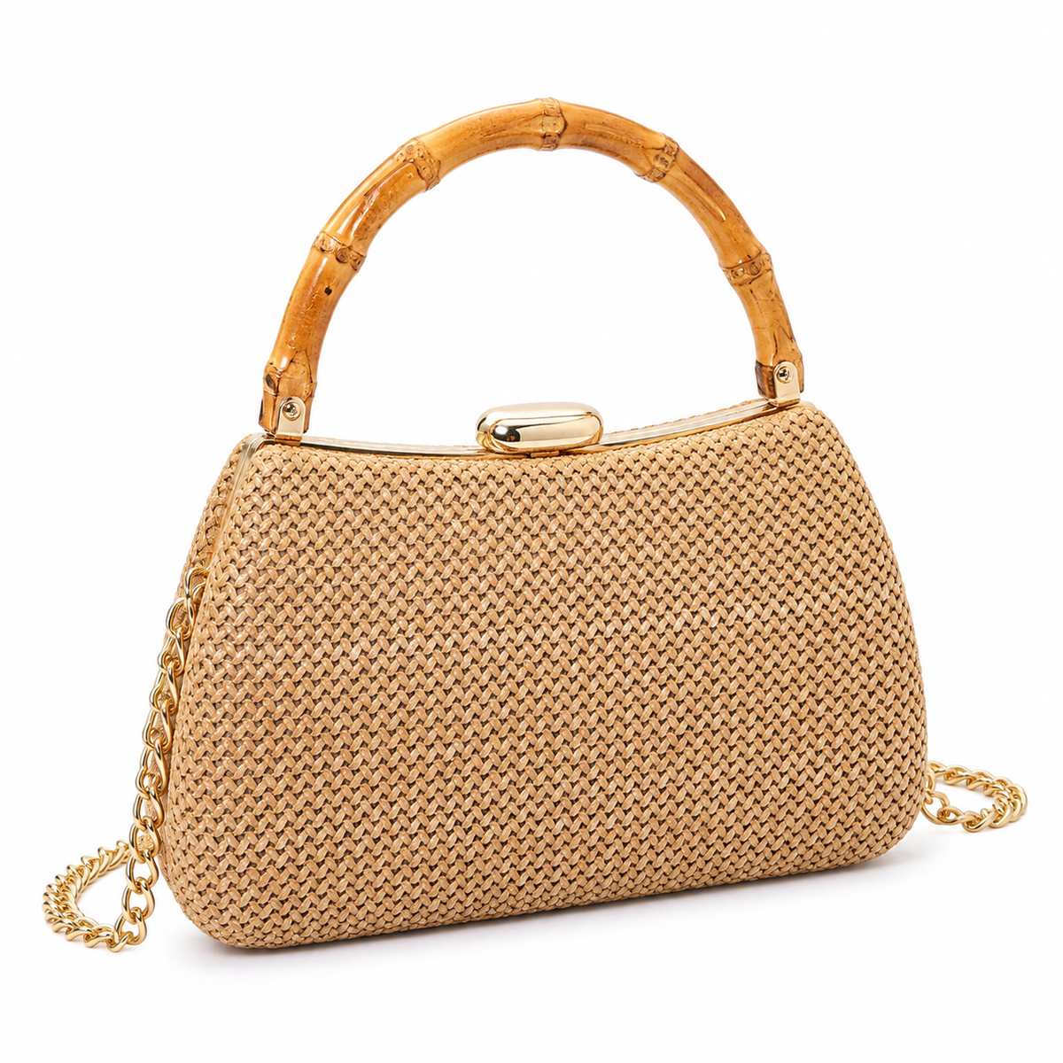 OLEA Cartera de Mano Tejida con Asa Bambú