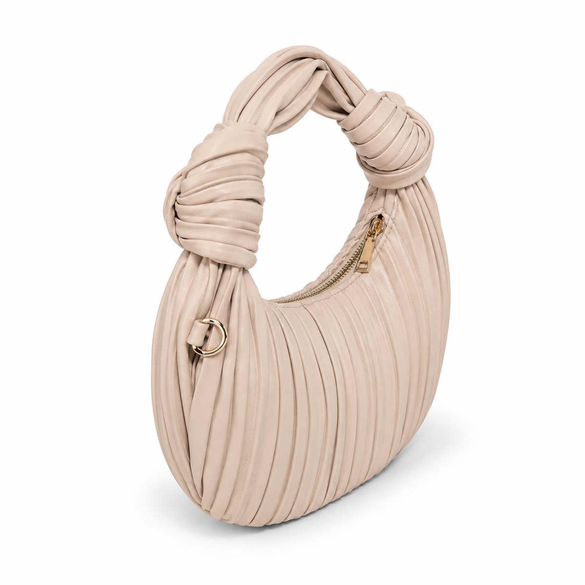Olea Bolso Hobo Beige Plisado con Nudo Decorativo