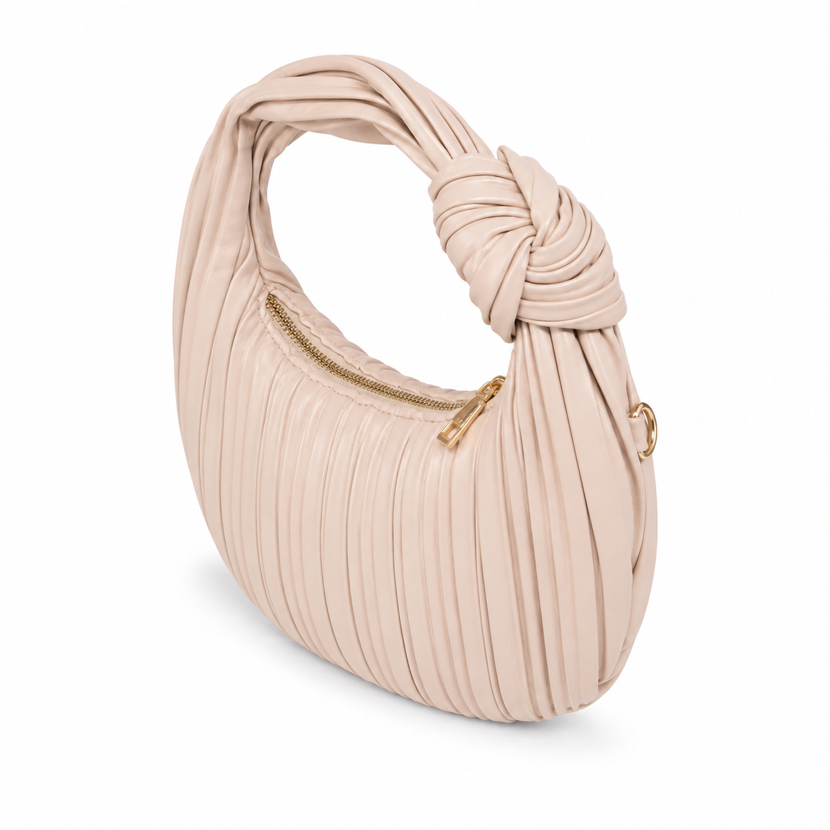 Olea Bolso Hobo Beige Plisado con Nudo Decorativo