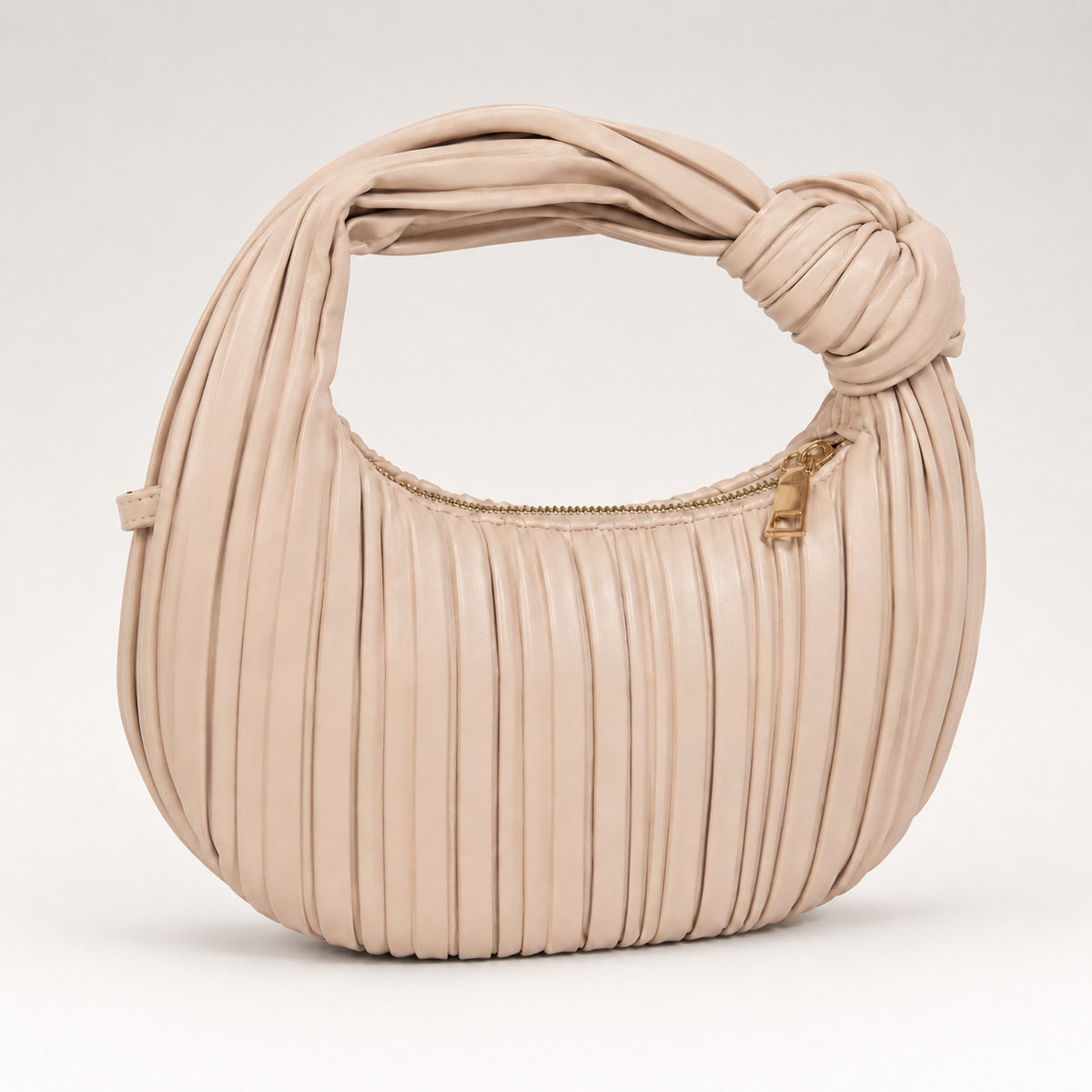 Olea Bolso Hobo Beige Plisado con Nudo Decorativo