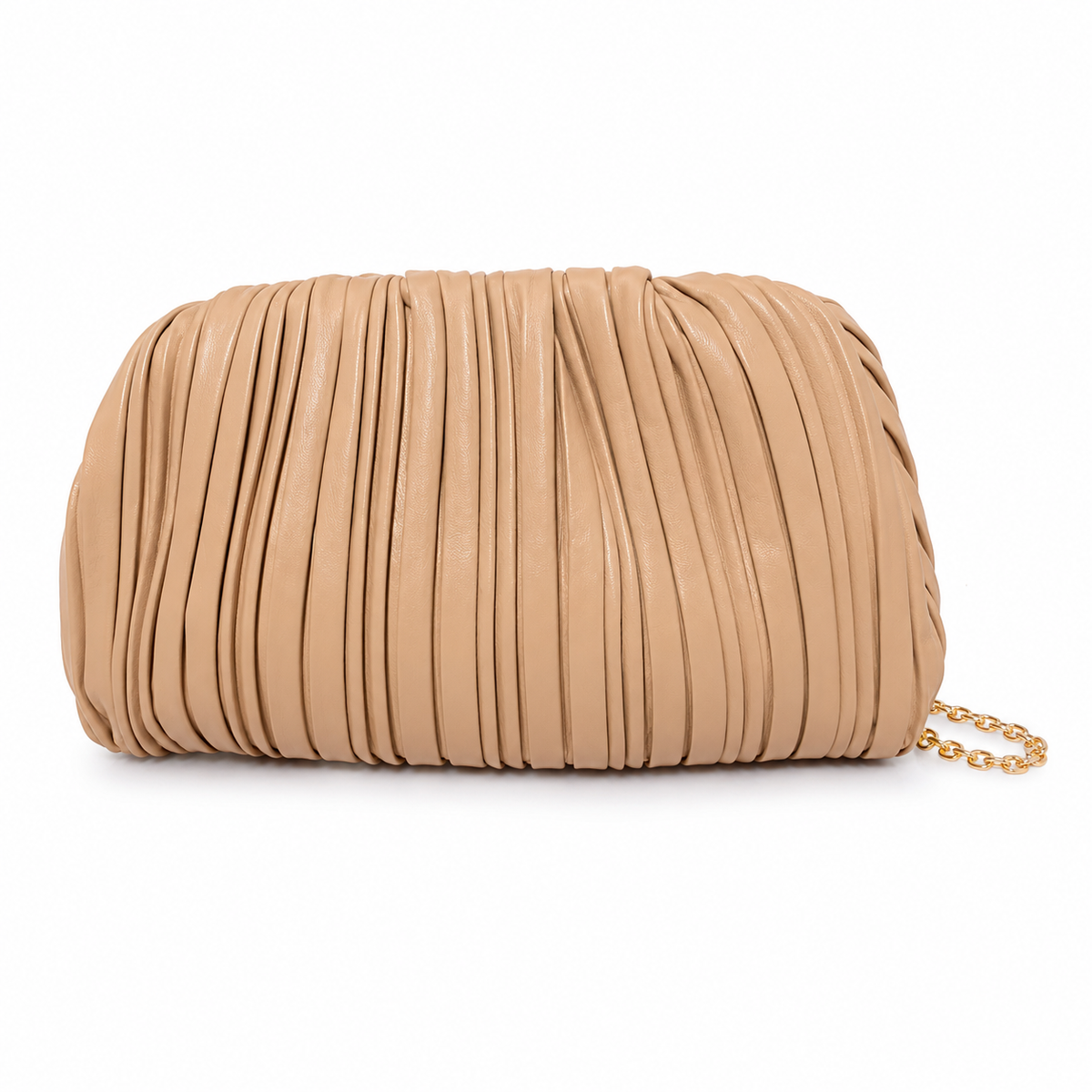 Olea Bolso Clutch Camel Plisado con Cadena Dorada