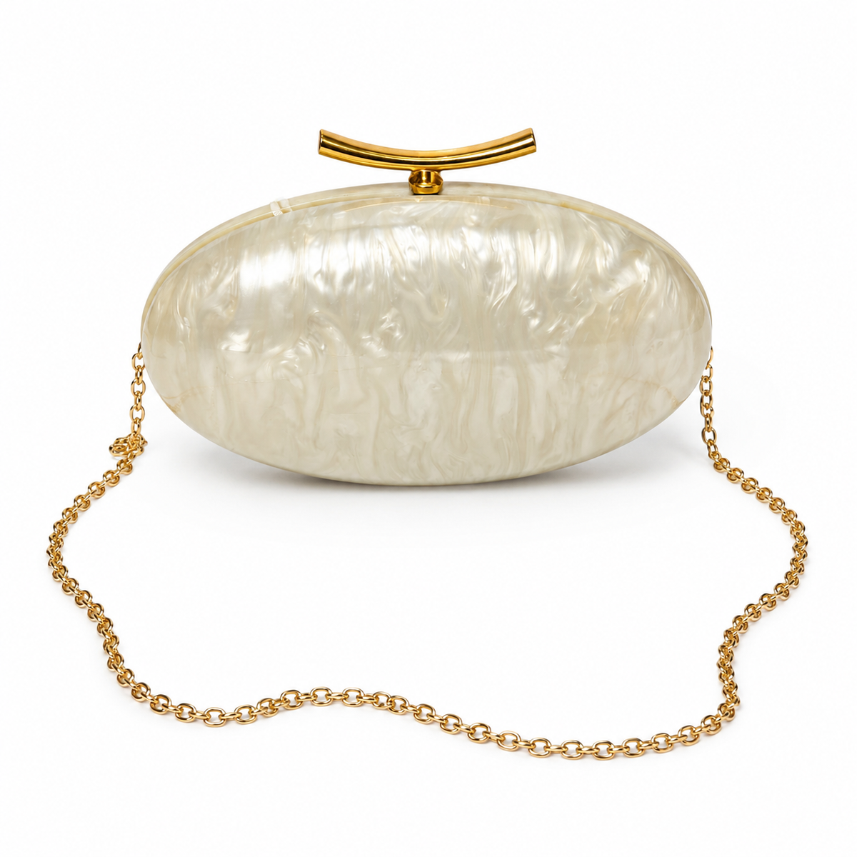 OLEA | Clutch Ovalado Efecto Nácar Blanco