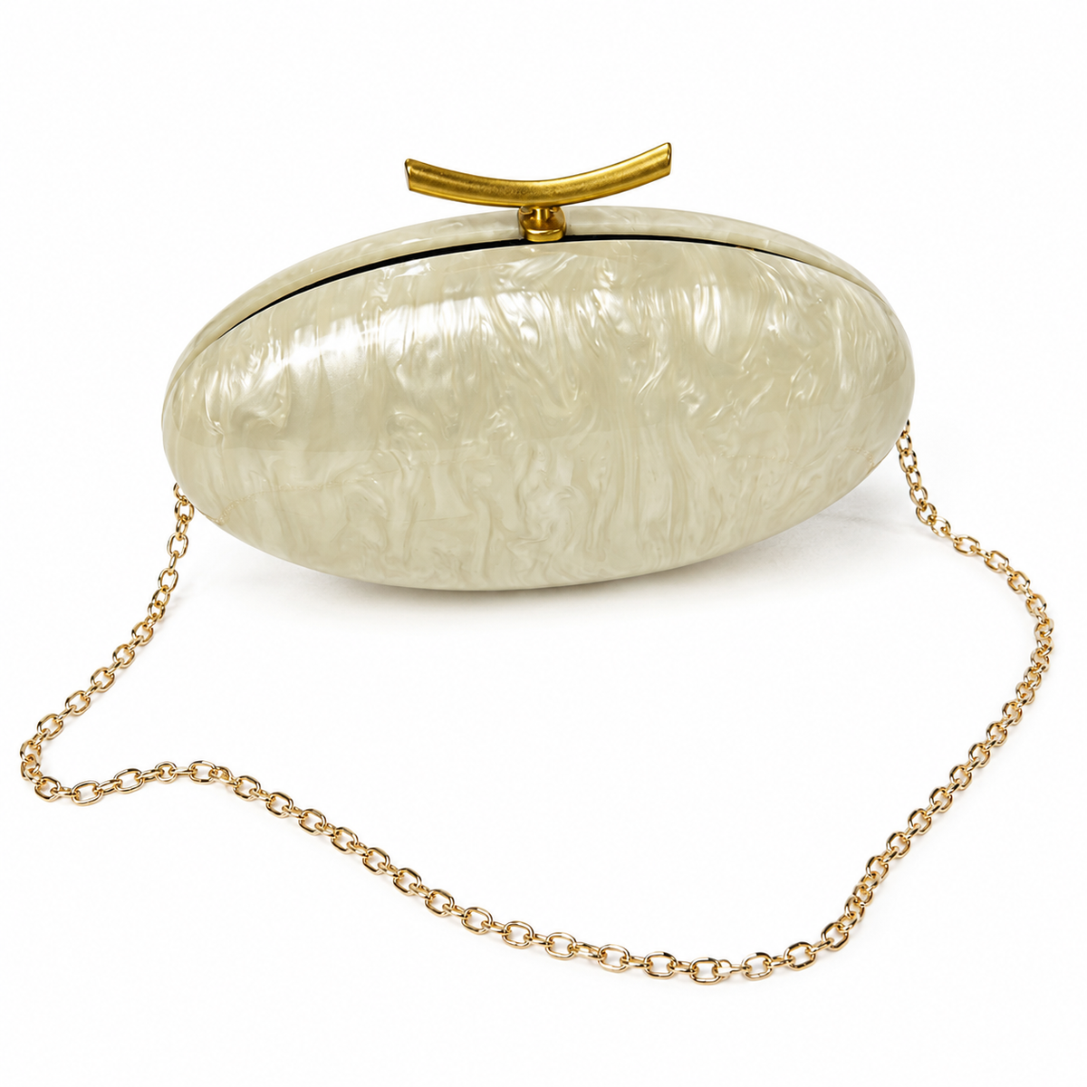 OLEA | Clutch Ovalado Efecto Nácar Blanco