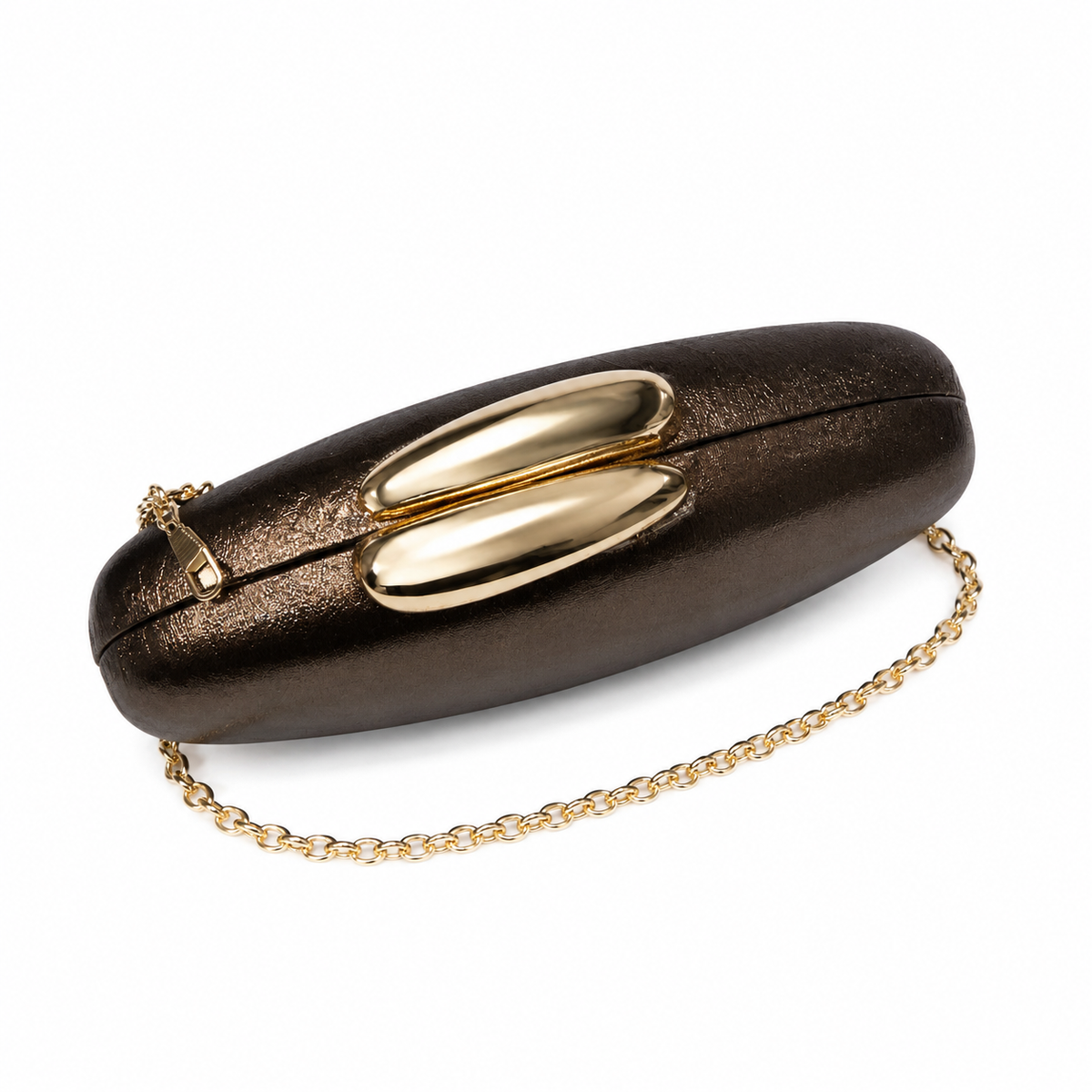 OLEA | Clutch Ovalado Metalizado Marrón