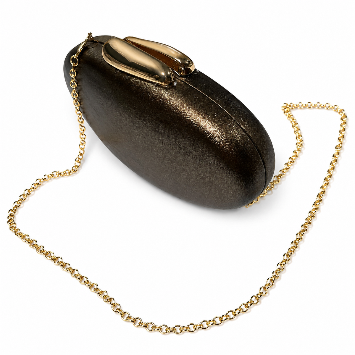 OLEA | Clutch Ovalado Metalizado Marrón
