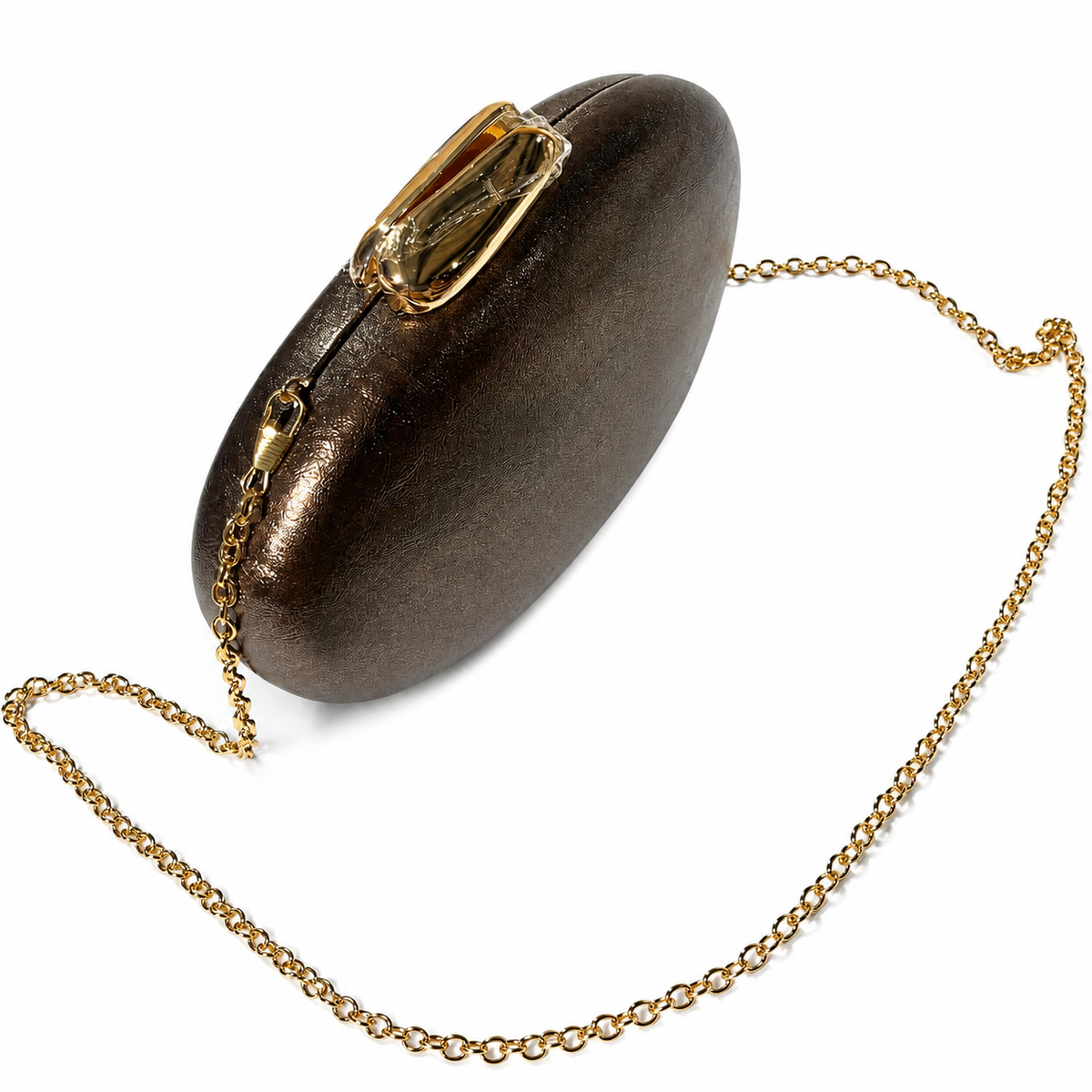 OLEA | Clutch Ovalado Metalizado Marrón