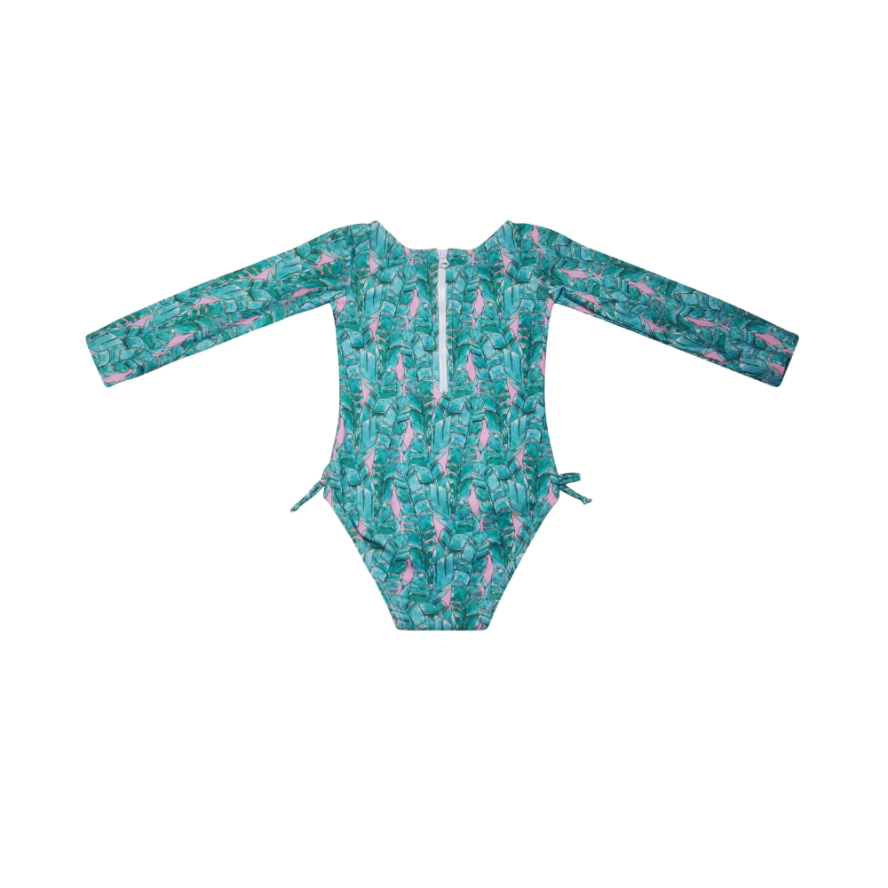 Flap Happy | Traje de Baño de Manga Larga Charlie con Protección UPF 50 Hojas Tropicales