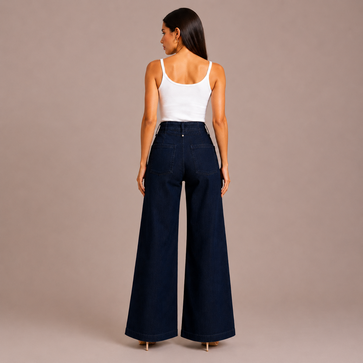 Olea | Jeans de Pierna Ancha con Costuras Frontales para Dama
