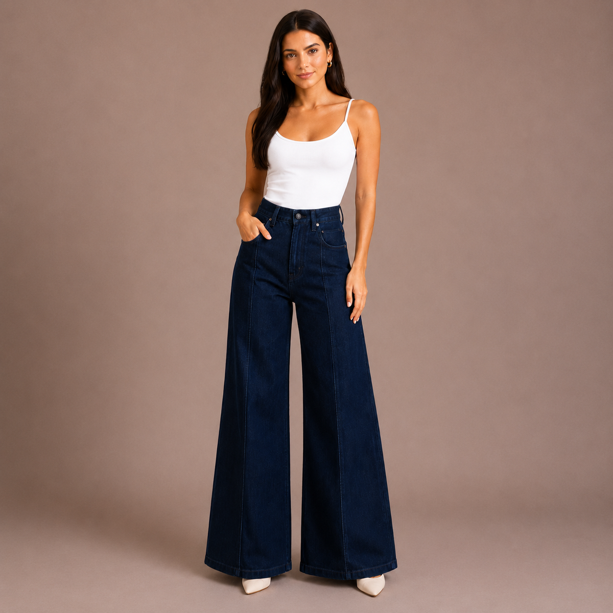 Olea | Jeans de Pierna Ancha con Costuras Frontales para Dama