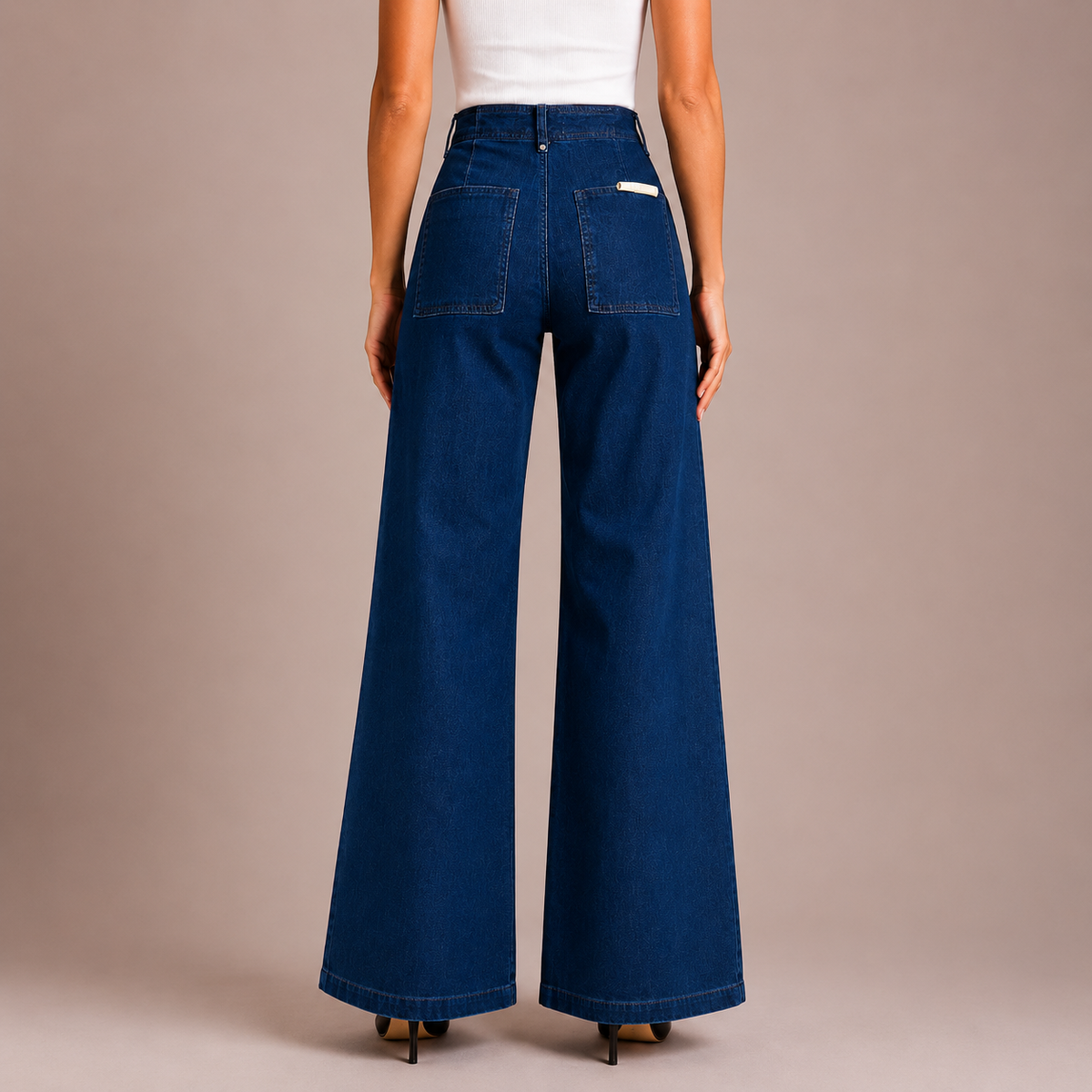 Olea | Jeans de Pierna Ancha con Costuras Frontales para Dama