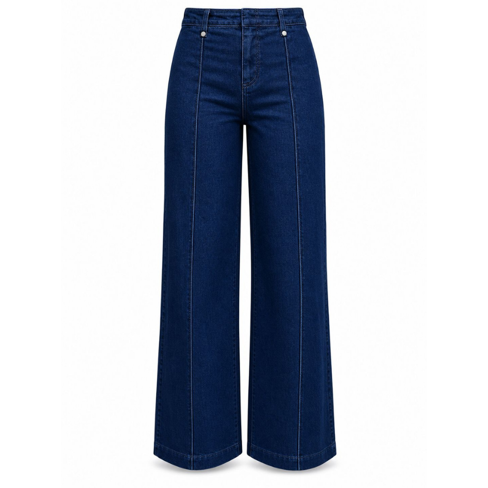 Olea | Jeans de Pierna Ancha con Costuras Frontales para Dama