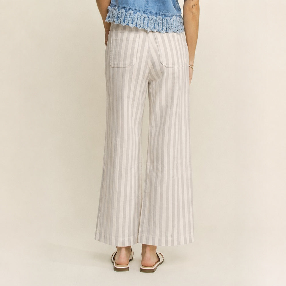 Pantalón Cropped de Sarga Elástica a Rayas para Dama