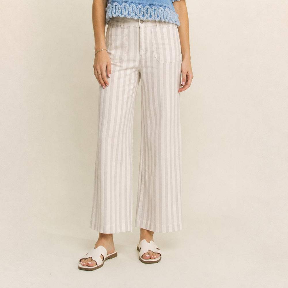 Pantalón Cropped de Sarga Elástica a Rayas para Dama