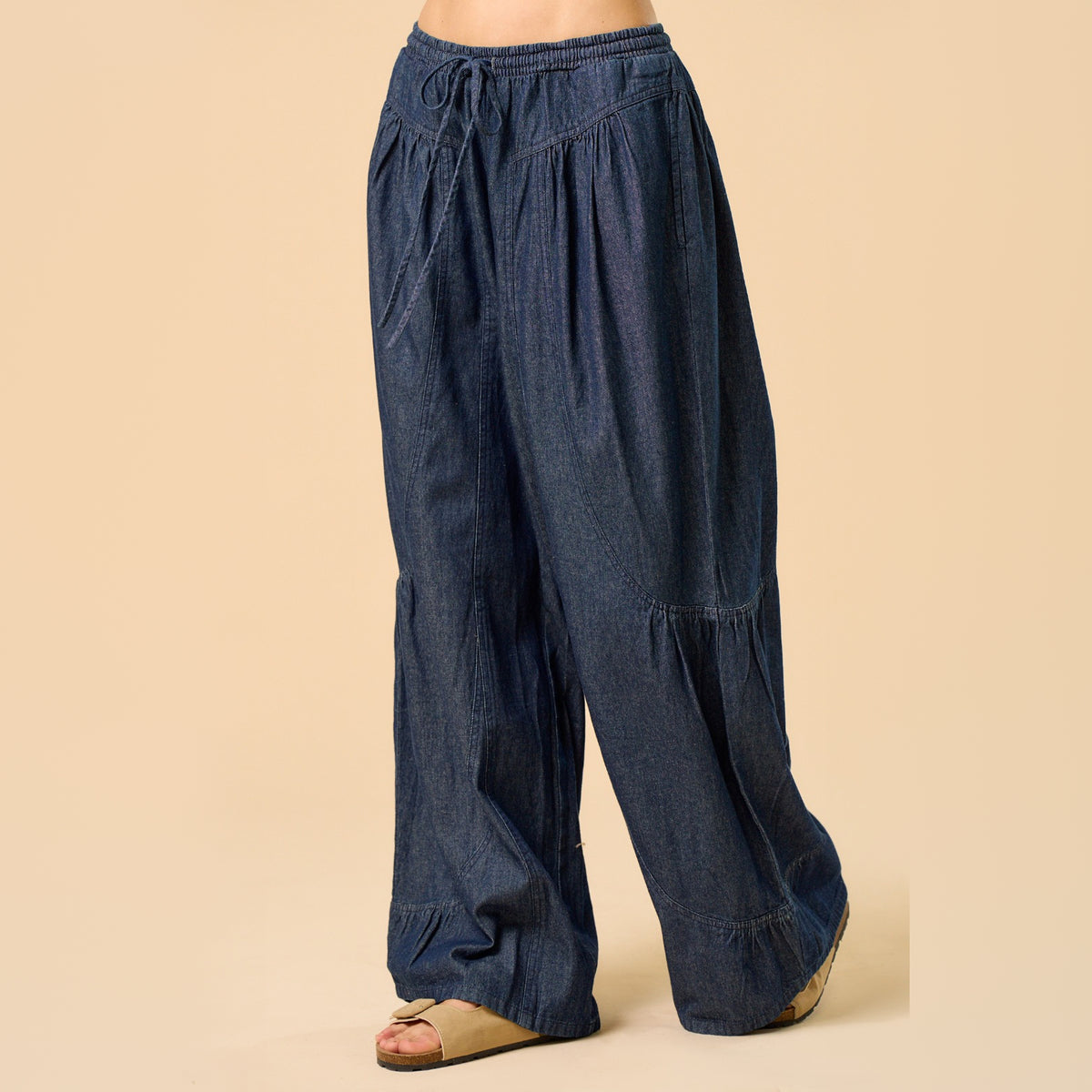 Pantalón Ancho con Detalles de Volantes para Dama
