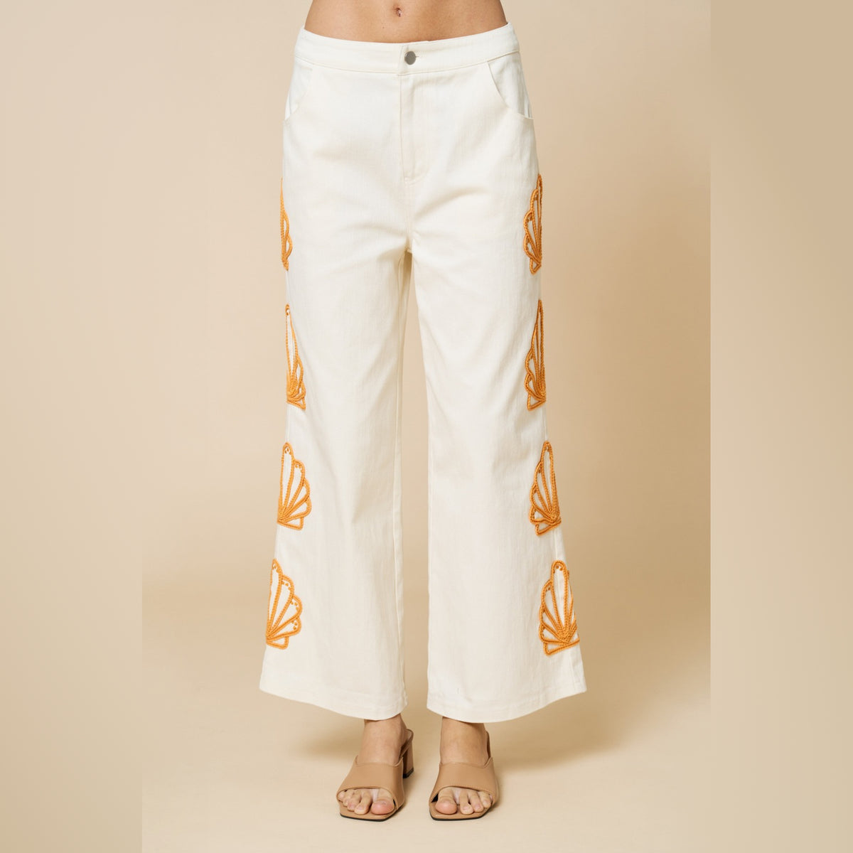 Pantalón de Talle Alto con Bordado Lateral para Dama