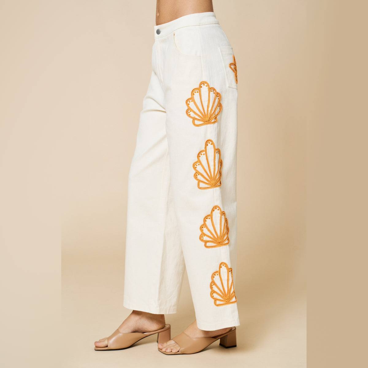 Pantalón de Talle Alto con Bordado Lateral para Dama