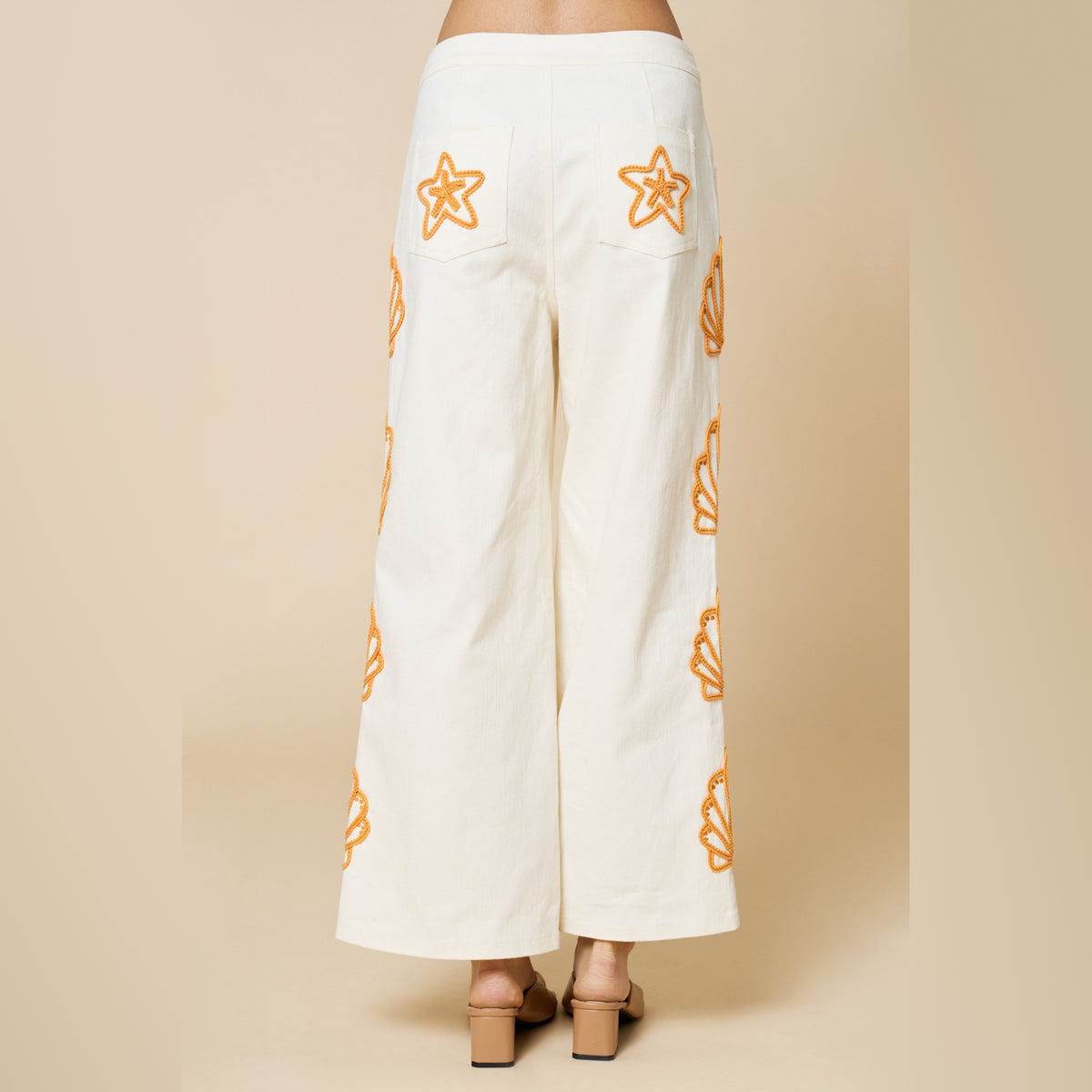 Pantalón de Talle Alto con Bordado Lateral para Dama