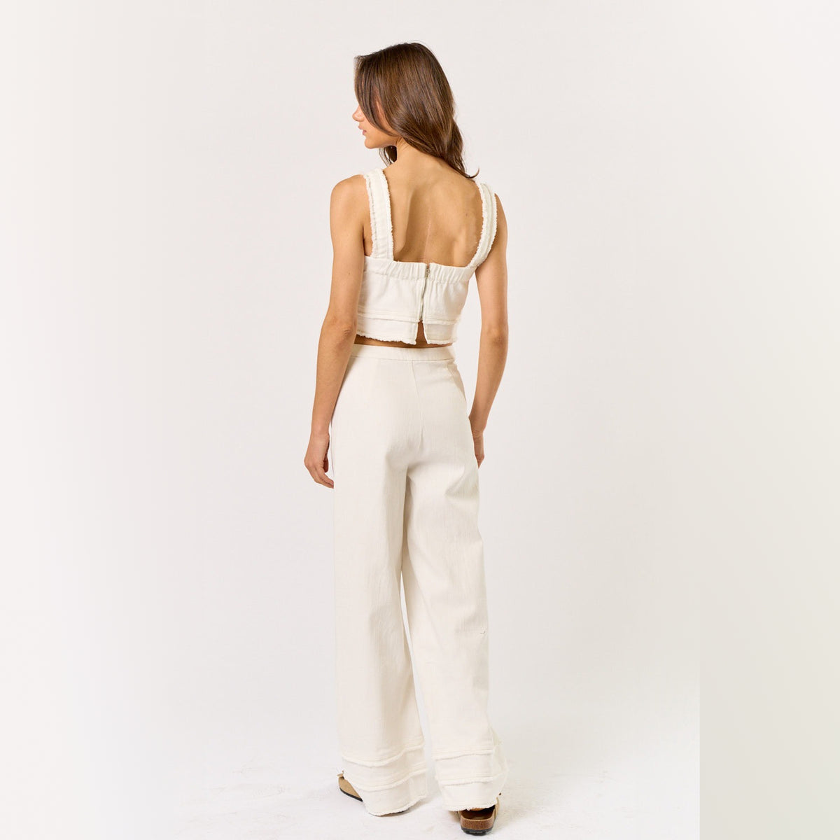 Conjunto de Top sin Mangas y Pantalón con Flecos para Dama