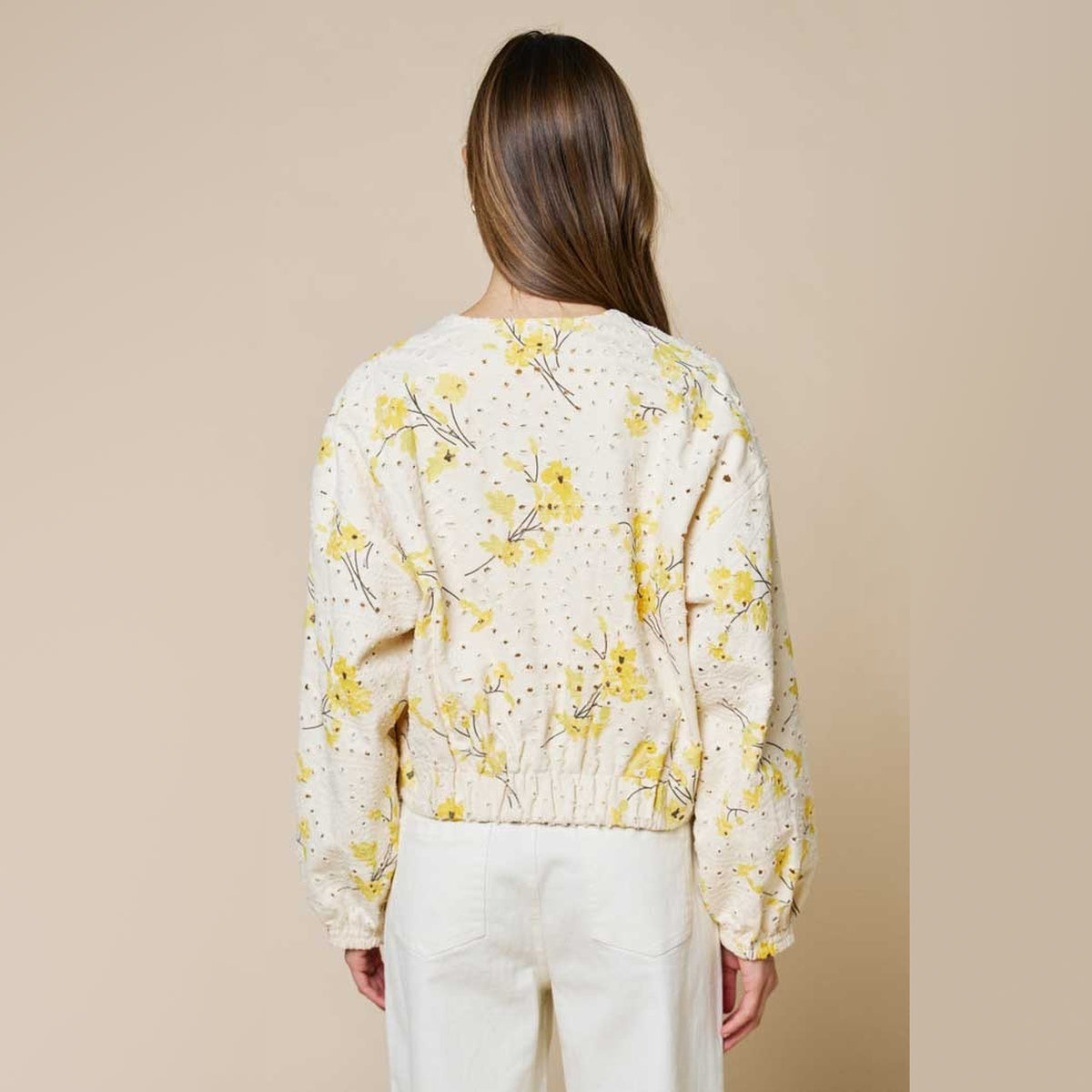 Chaqueta Floral Bordada con Cierre para Dama