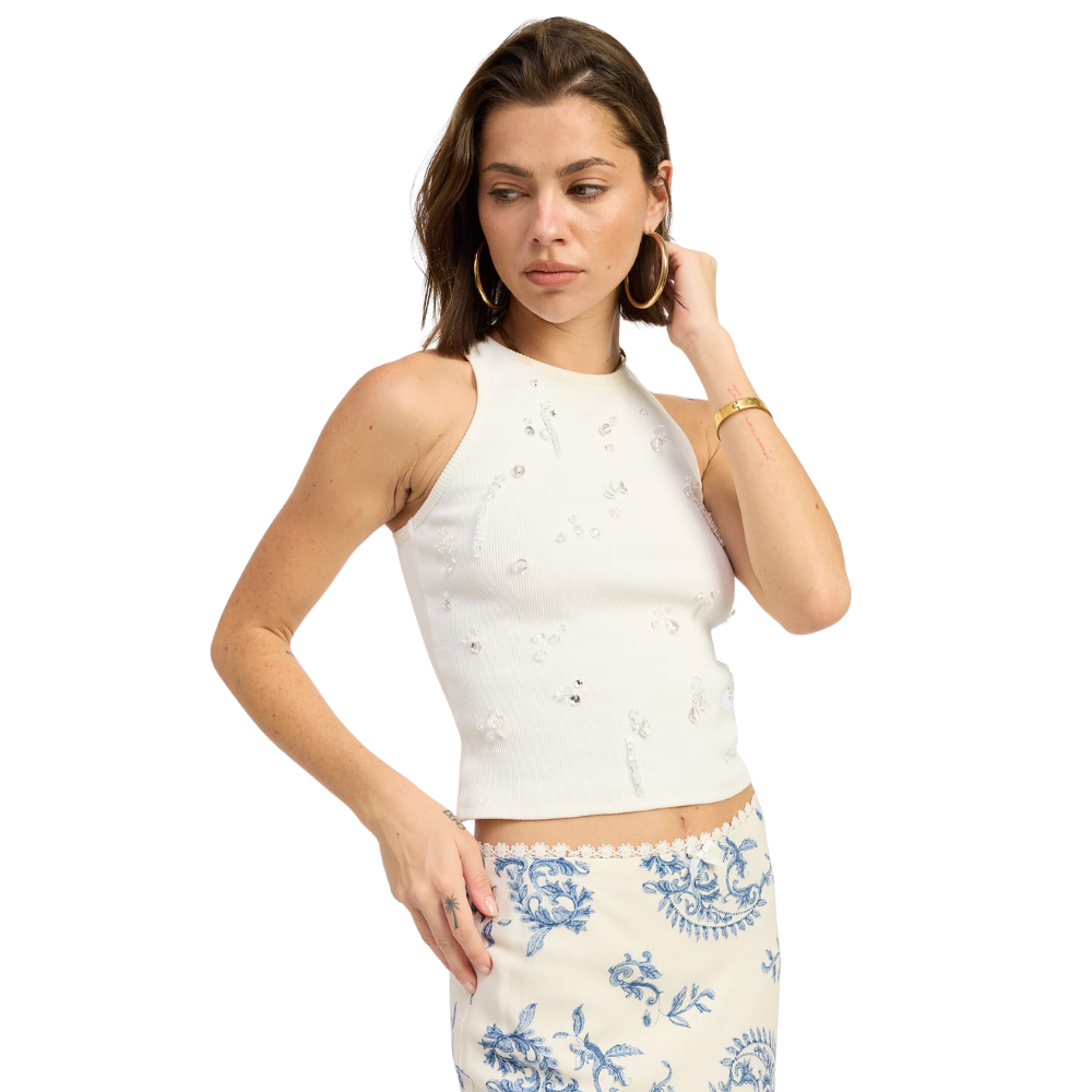Top Racerback con Cuentas Efecto Agua para Dama
