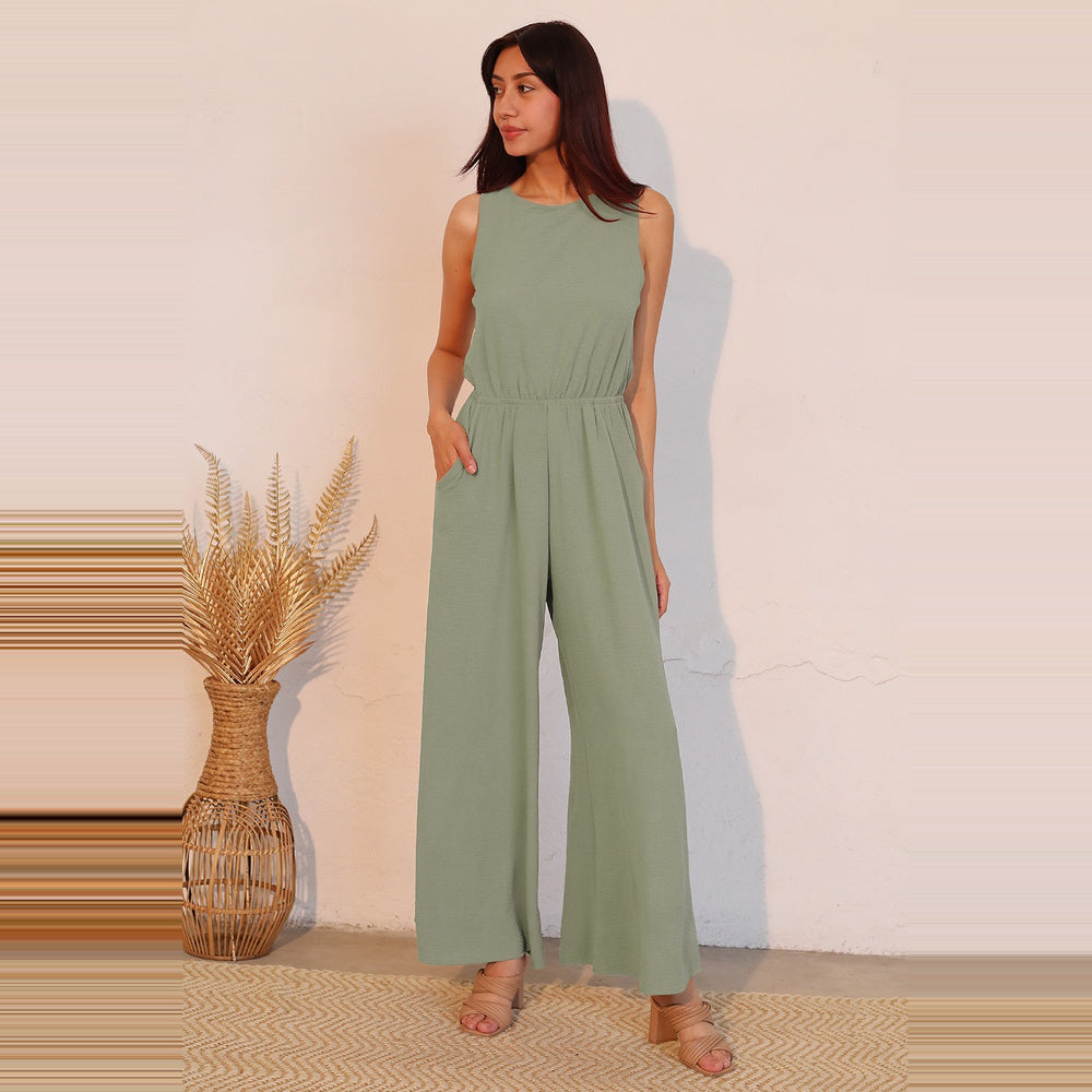 Jumpsuit Sin Mangas de Crepé Mate para Dama