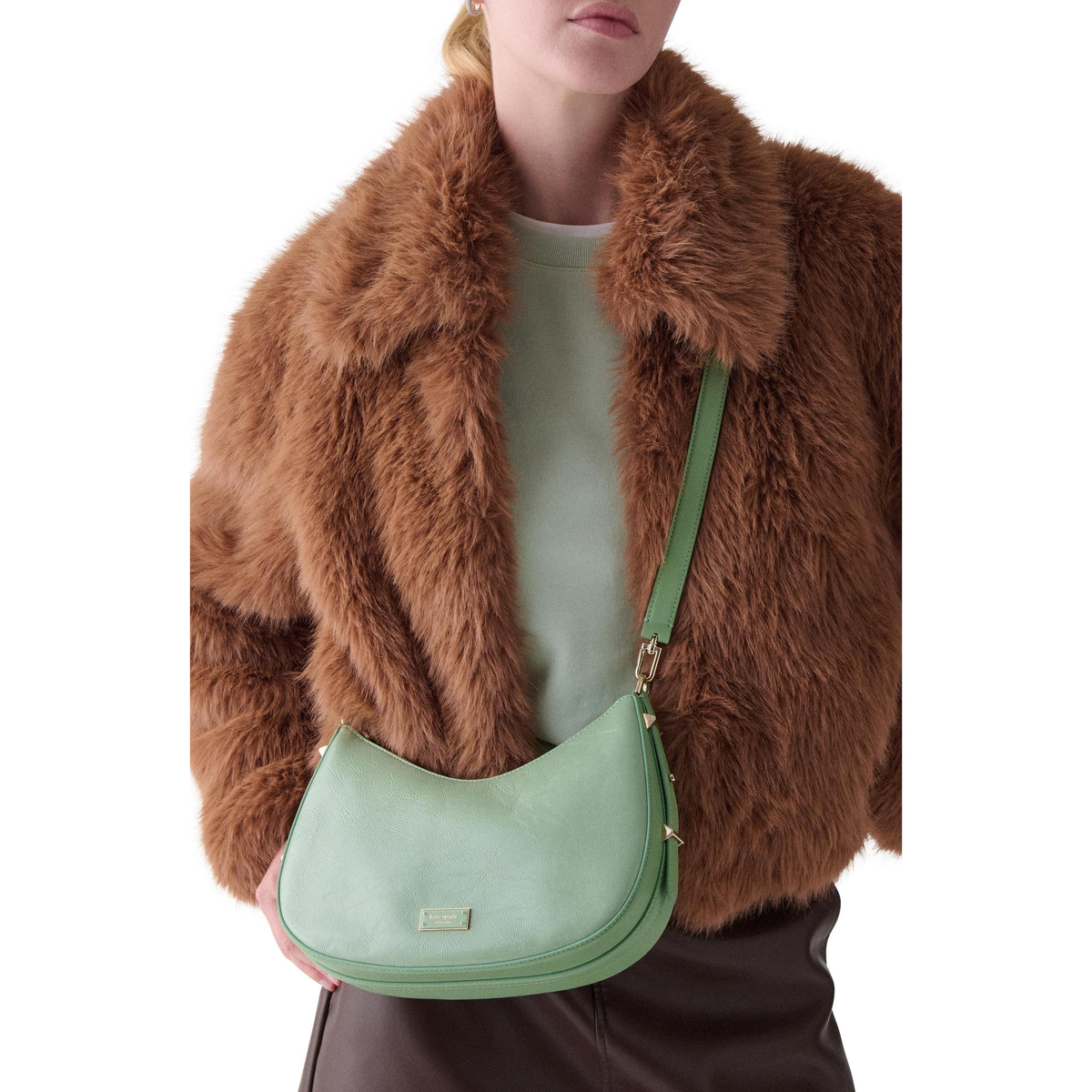 Kate Spade | Bolso de hombro convertible Liv en charol craquelado – Verde salvia