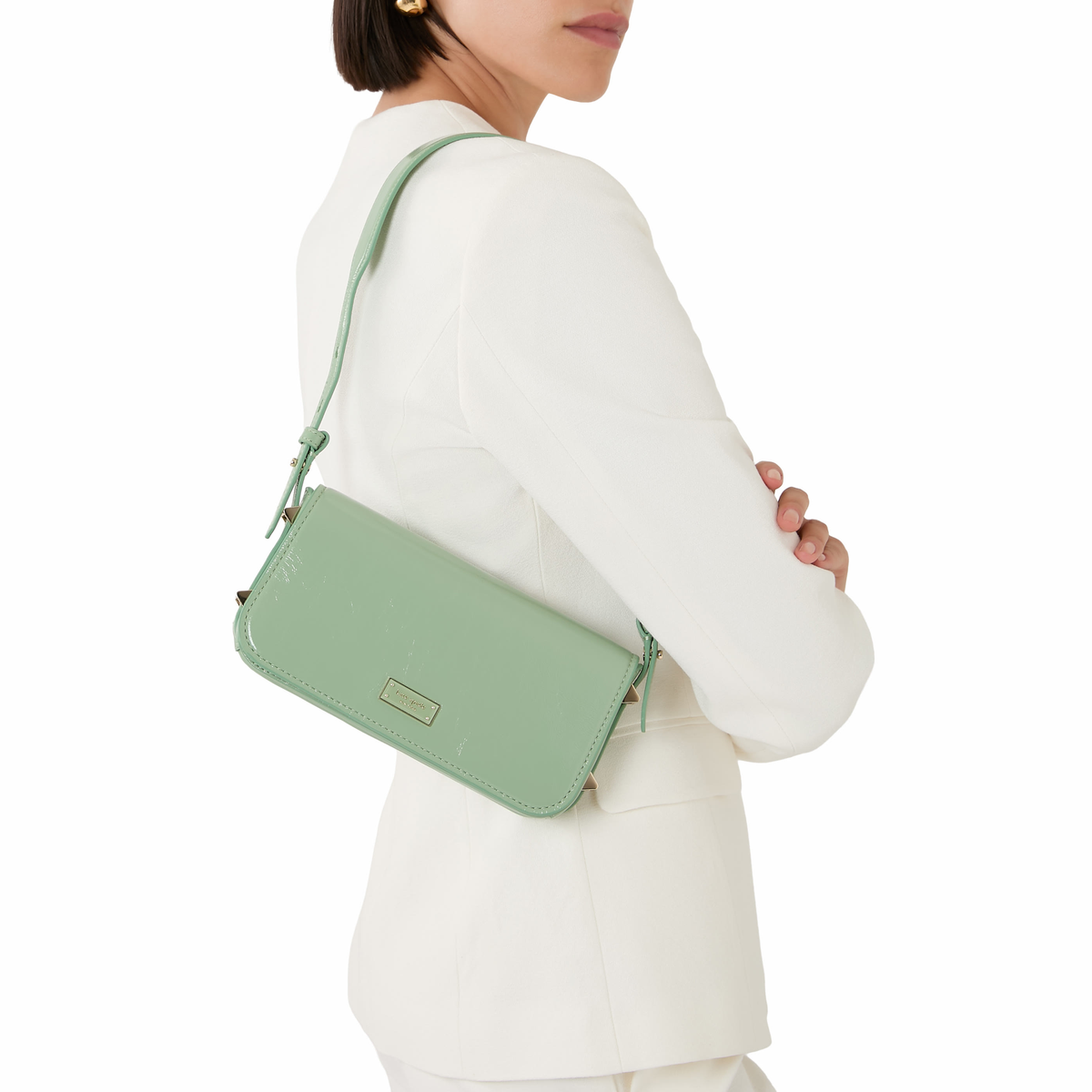 Kate Spade | Bolso de hombro Liv en charol craquelado – Verde salvia