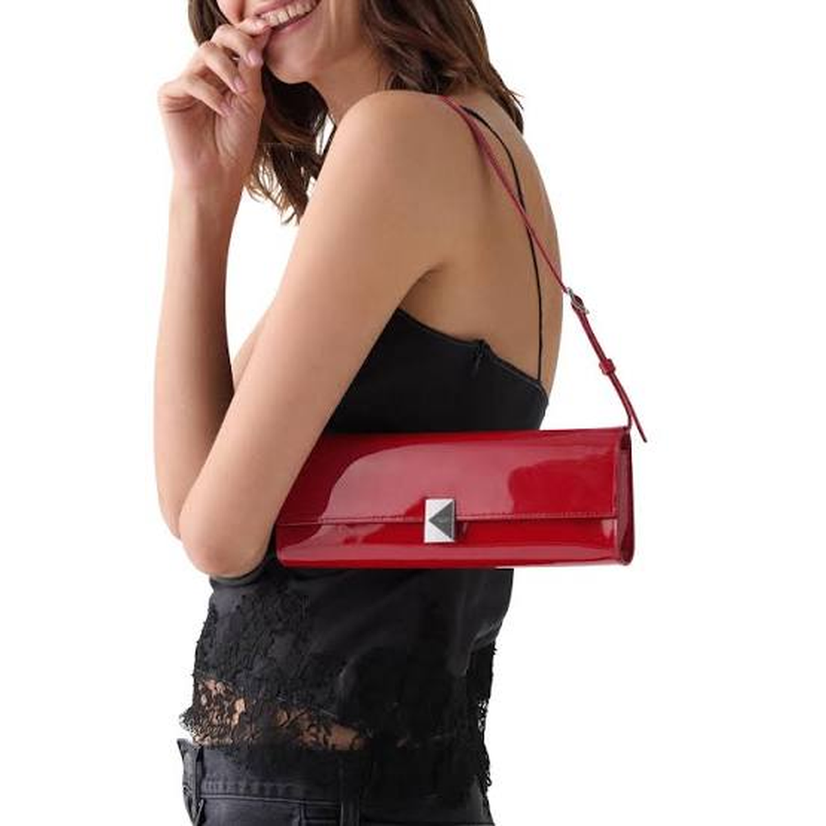 Kate Spade | Bolso mini de hombro Deco en charol – Escarlata oscuro