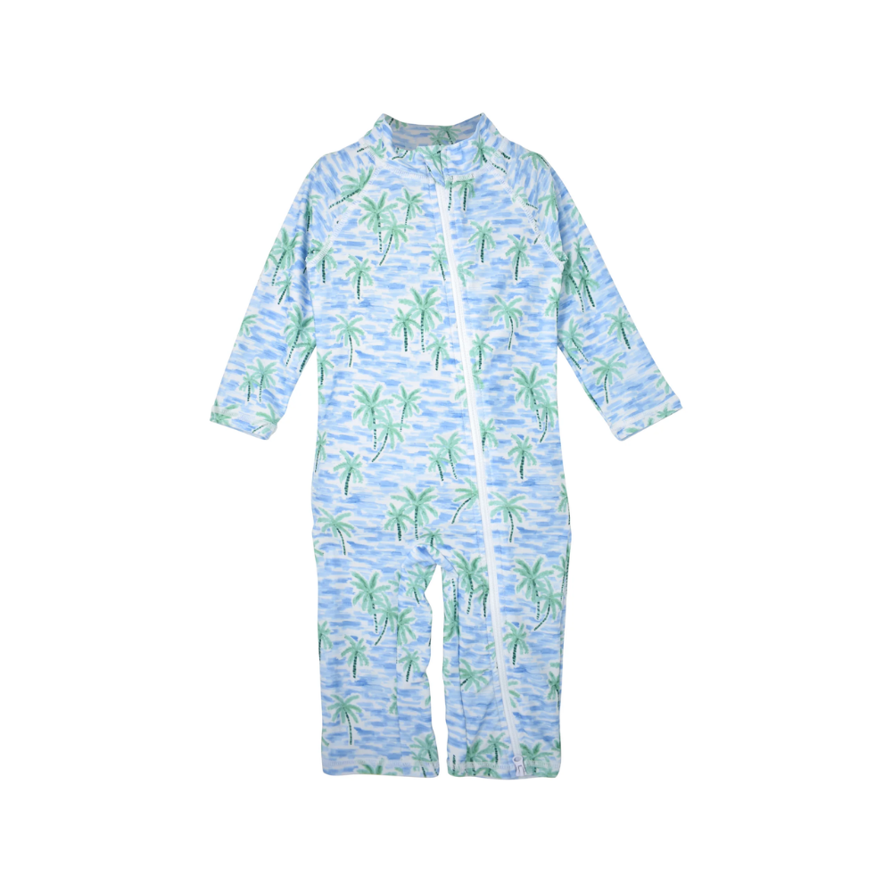 Flap Happy | Traje de baño largo para surf con protección UPF 50 Palms Pintados Azul