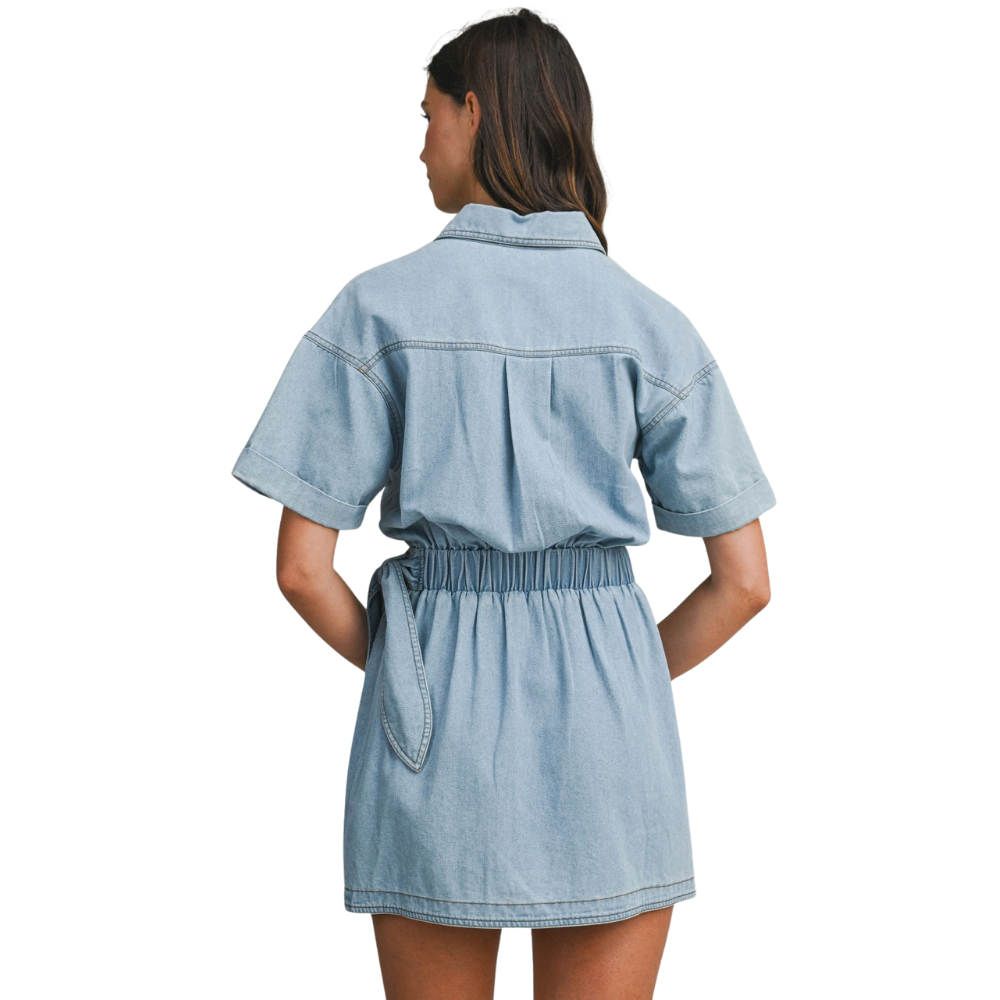 Vestido Mini de Denim con Falda Cruzada para Dama