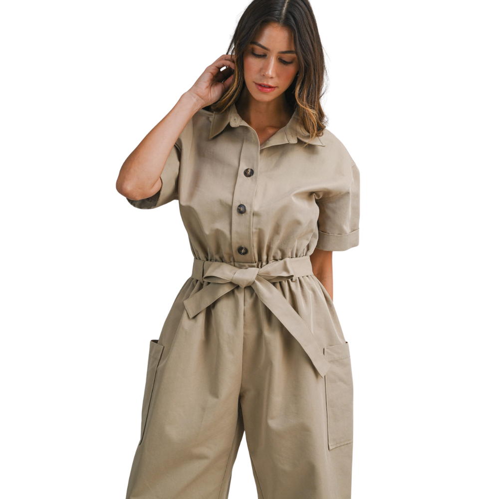 Jumpsuit Holgado con Cierre de Botones para Dama