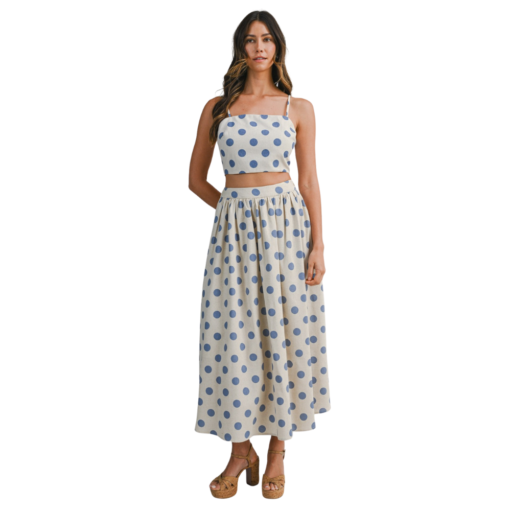 Conjunto de Top Corto y Falda Midi de Lunares