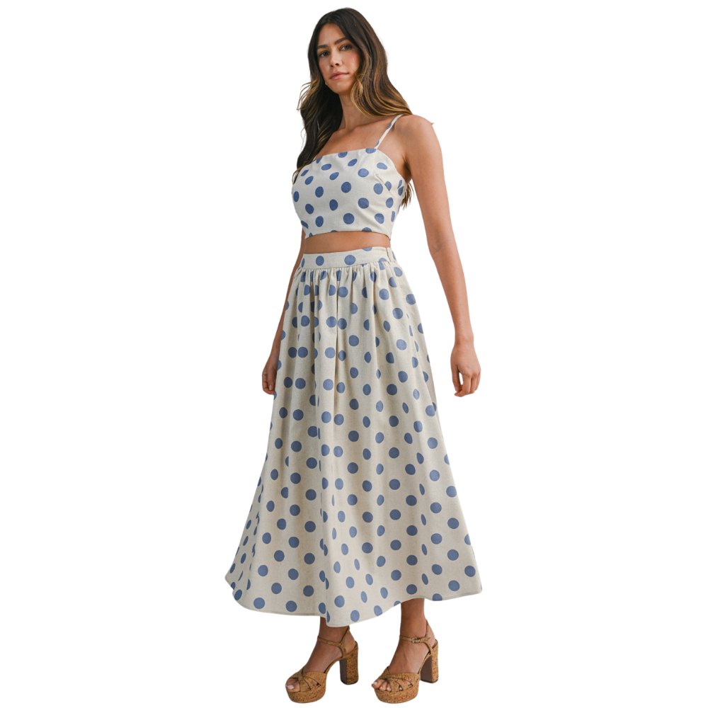 Conjunto de Top Corto y Falda Midi de Lunares
