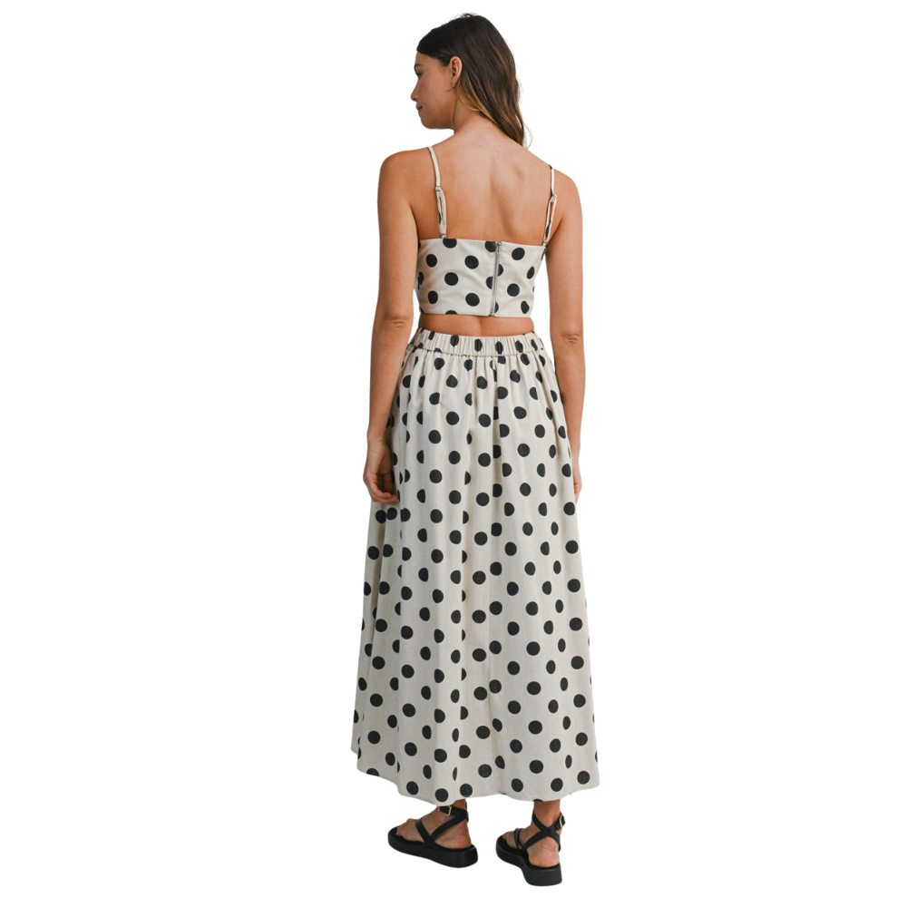 Conjunto de Top Corto y Falda Midi de Lunares