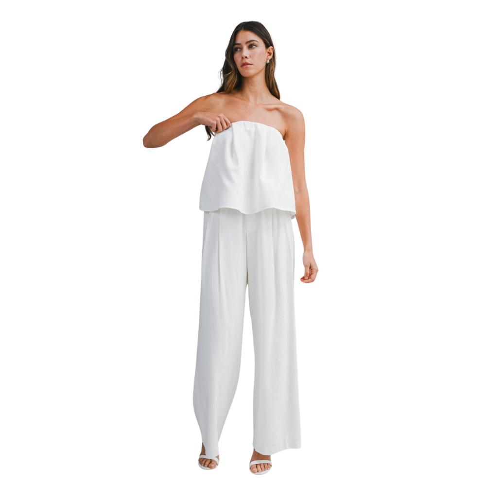 Conjunto de Top Strapless Acampanado y Pantalón para Dama