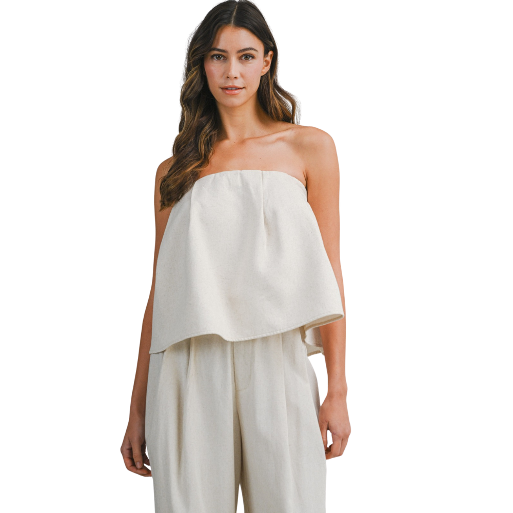 Conjunto de Top Strapless Acampanado y Pantalón para Dama