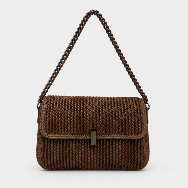 Olea | Cartera de Hombro Tejida Marrón Oscuro