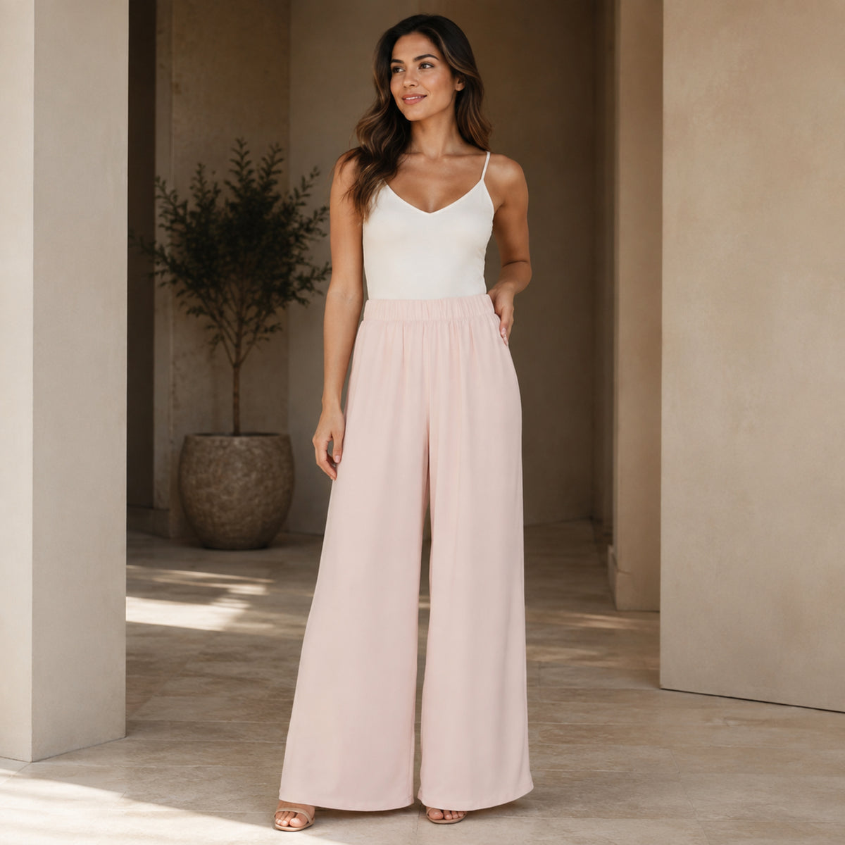 Pantalón de Pierna Ancha con Lazo para Dama