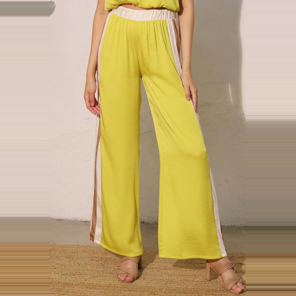 Pantalón Satinado de Bloques de Color para Dama