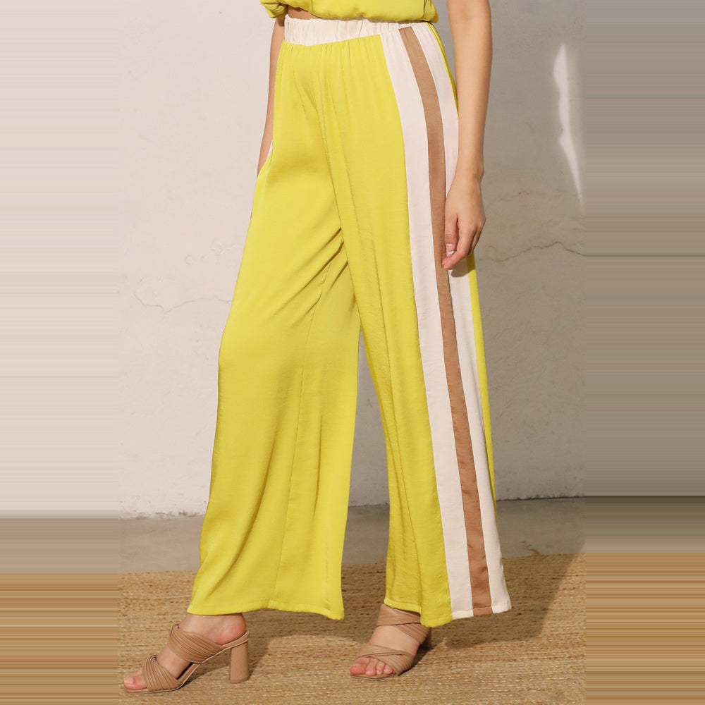 Pantalón Satinado de Bloques de Color para Dama
