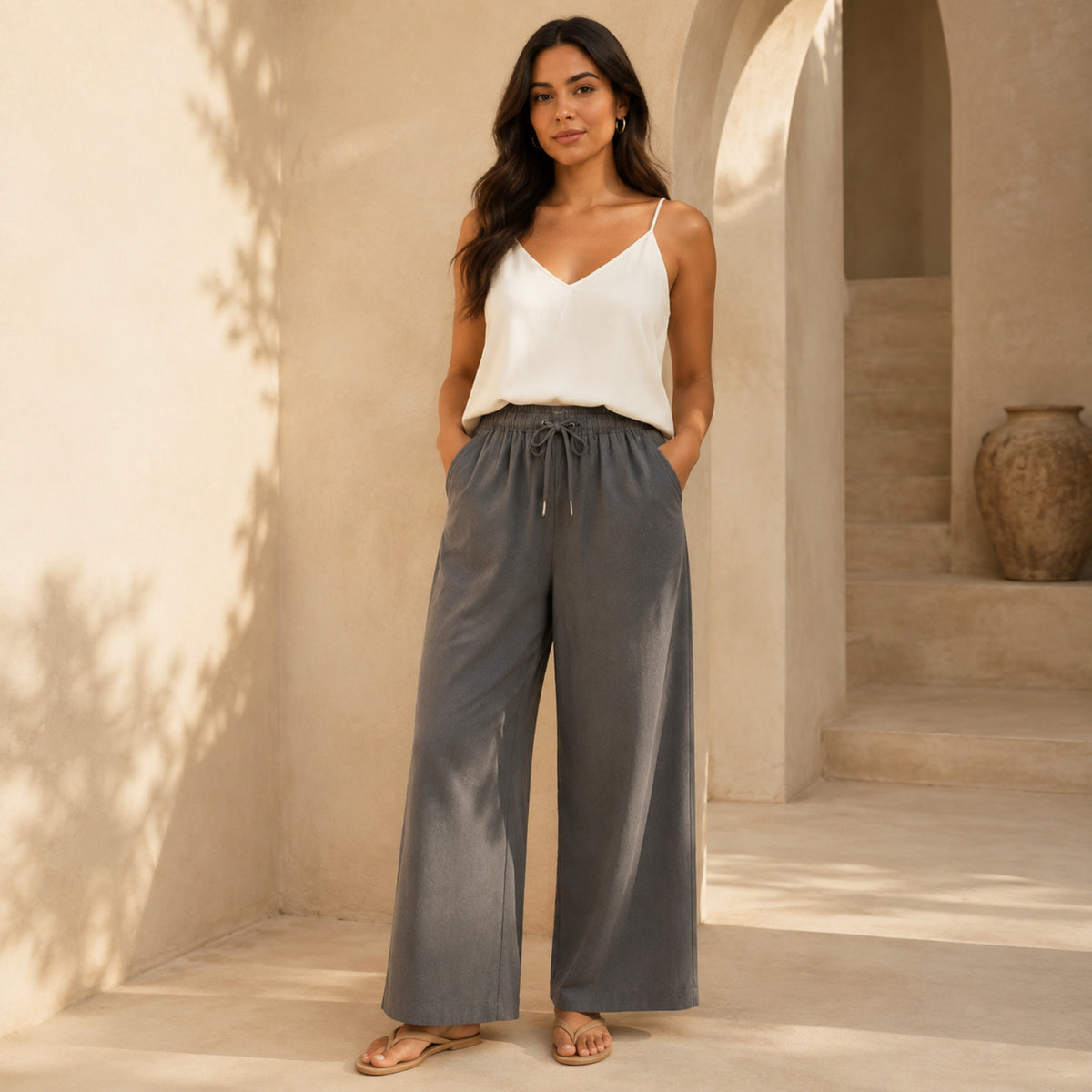Olea | Pantalón de Pierna Amplia con Cintura Ajustable