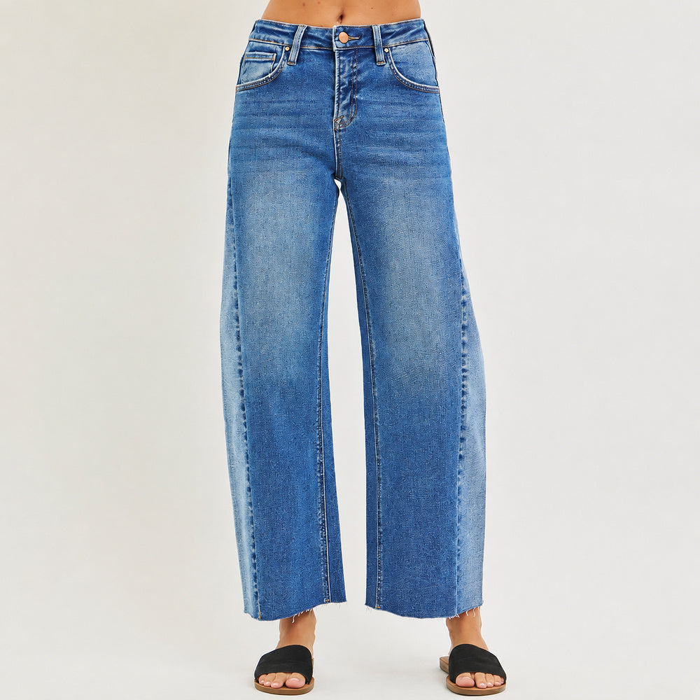 Jean Cropped Barrel con Lavado en Contraste para Dama