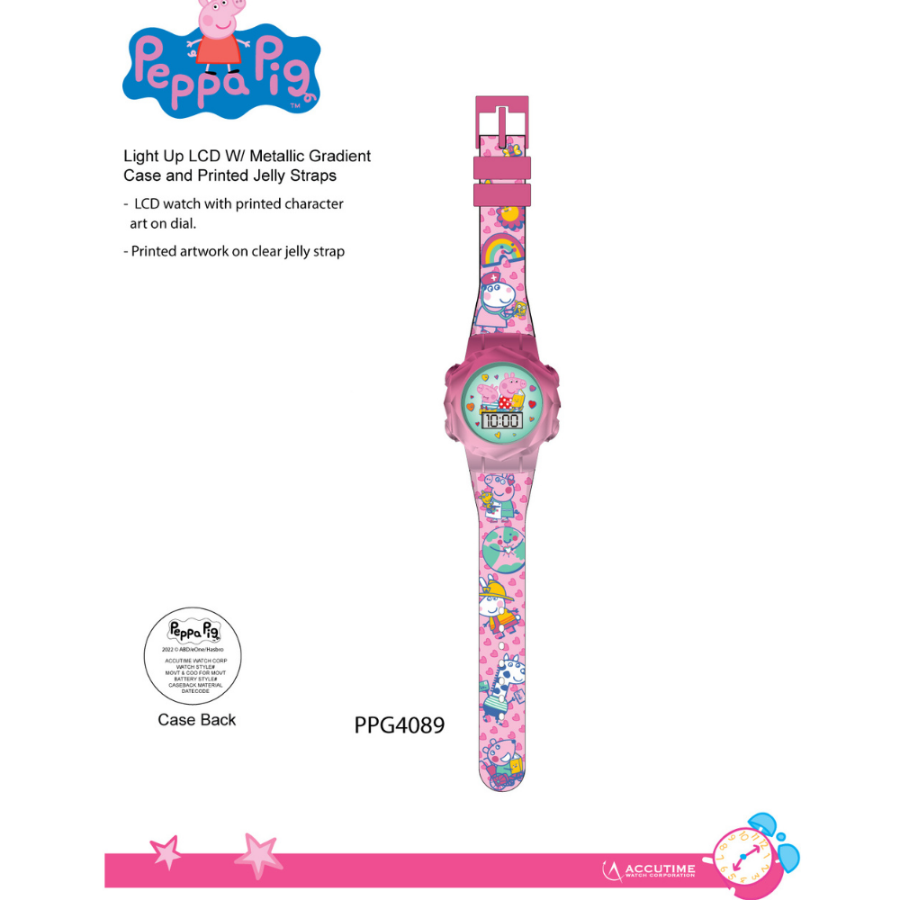 Accutime  | Reloj Peppa Pig Lcd Parpadeante Correa Rosa Mc